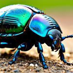 A close-up, macro shot of an Onthophagus taurus dung beetle, powerfully pushing a dung ball many times its size across natural, textured ground. Sunlight highlights its strong, iridescent exoskeleton. The beetle is captured in a dynamic, natural pose, showcasing its perfect anatomy, correct proportions, and natural body proportions. High-detail professional photography, realistic rendering, safe for work, appropriate content, fully clothed, modest clothing, appropriate attire, professional dress.