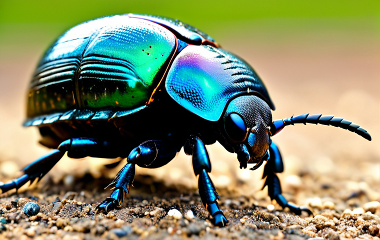 A close-up, macro shot of an Onthophagus taurus dung beetle, powerfully pushing a dung ball many times its size across natural, textured ground. Sunlight highlights its strong, iridescent exoskeleton. The beetle is captured in a dynamic, natural pose, showcasing its perfect anatomy, correct proportions, and natural body proportions. High-detail professional photography, realistic rendering, safe for work, appropriate content, fully clothed, modest clothing, appropriate attire, professional dress.