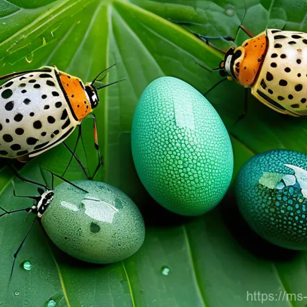 곤충 성장 단계 - **A macro photograph showcasing the intricate beauty and protective strategies of insect eggs.** The...