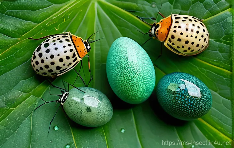 곤충 성장 단계 - **A macro photograph showcasing the intricate beauty and protective strategies of insect eggs.** The...