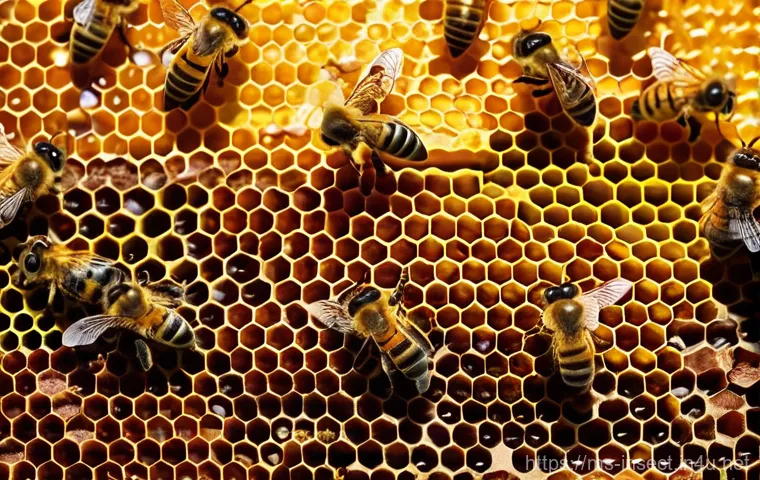 곤충의 시각적 커뮤니케이션 - **Prompt 1: The Waggle Dance in a Golden Hive**
"A vibrant, dynamic close-up image capturing a h...