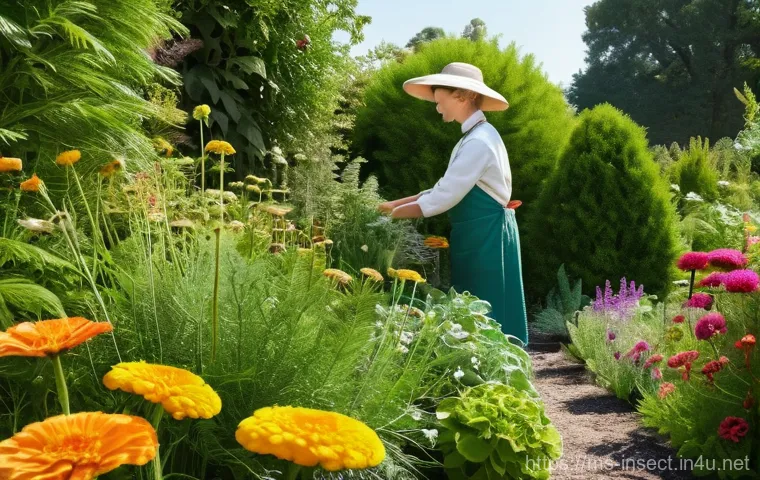 곤충 천적 활용 방법 - **Prompt 1: The Garden's Little Guardians**
"A vibrant, lush garden bathed in warm, soft sunligh...