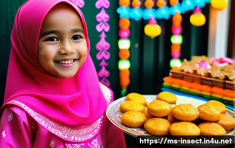 곤충의 독성 연구 사례 - **Prompt:** A young girl, around 7 years old, wearing a bright pink baju kurung and a matching hijab...
